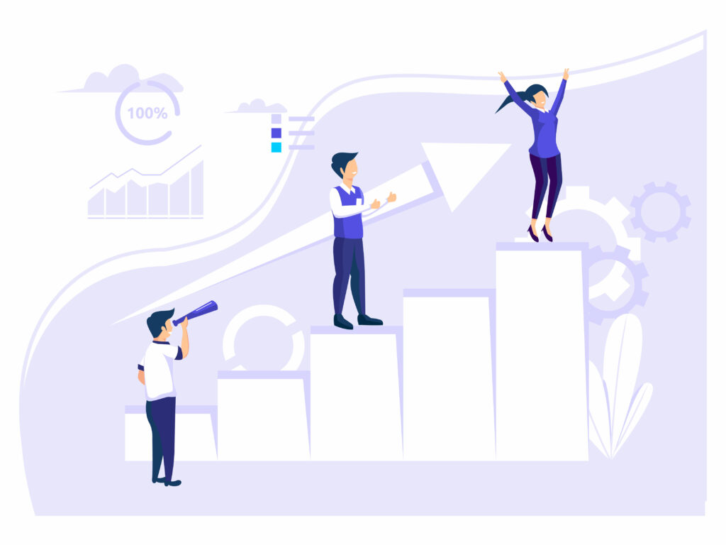 Target selection achieved. The concept of team and leader success. Performance Measurement diagrams and business Goals. for Web Banner Infographic Images. Flat style illustration.